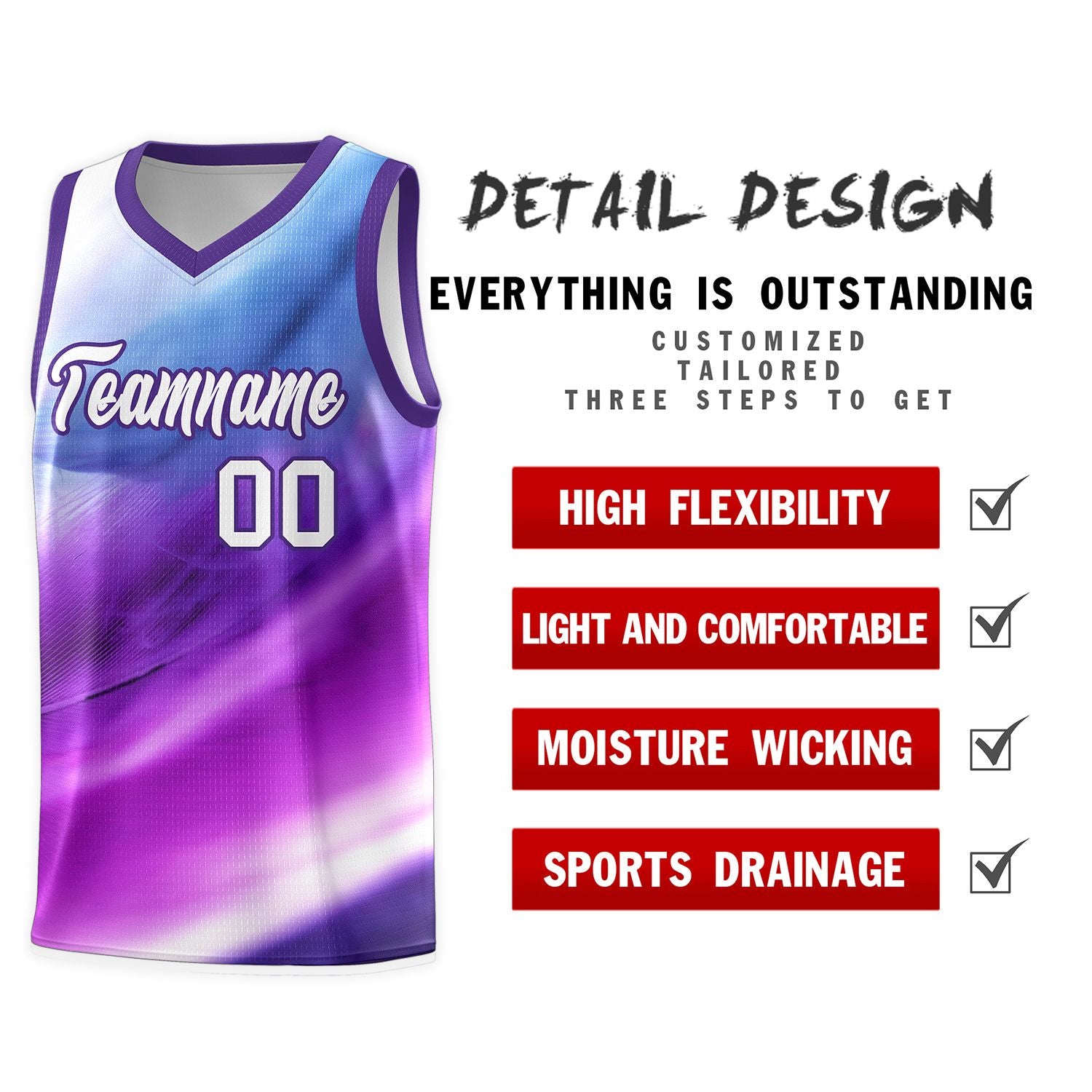 Custom Purple White Pattern Tie Dye Sports Uniform Basketball Jersey