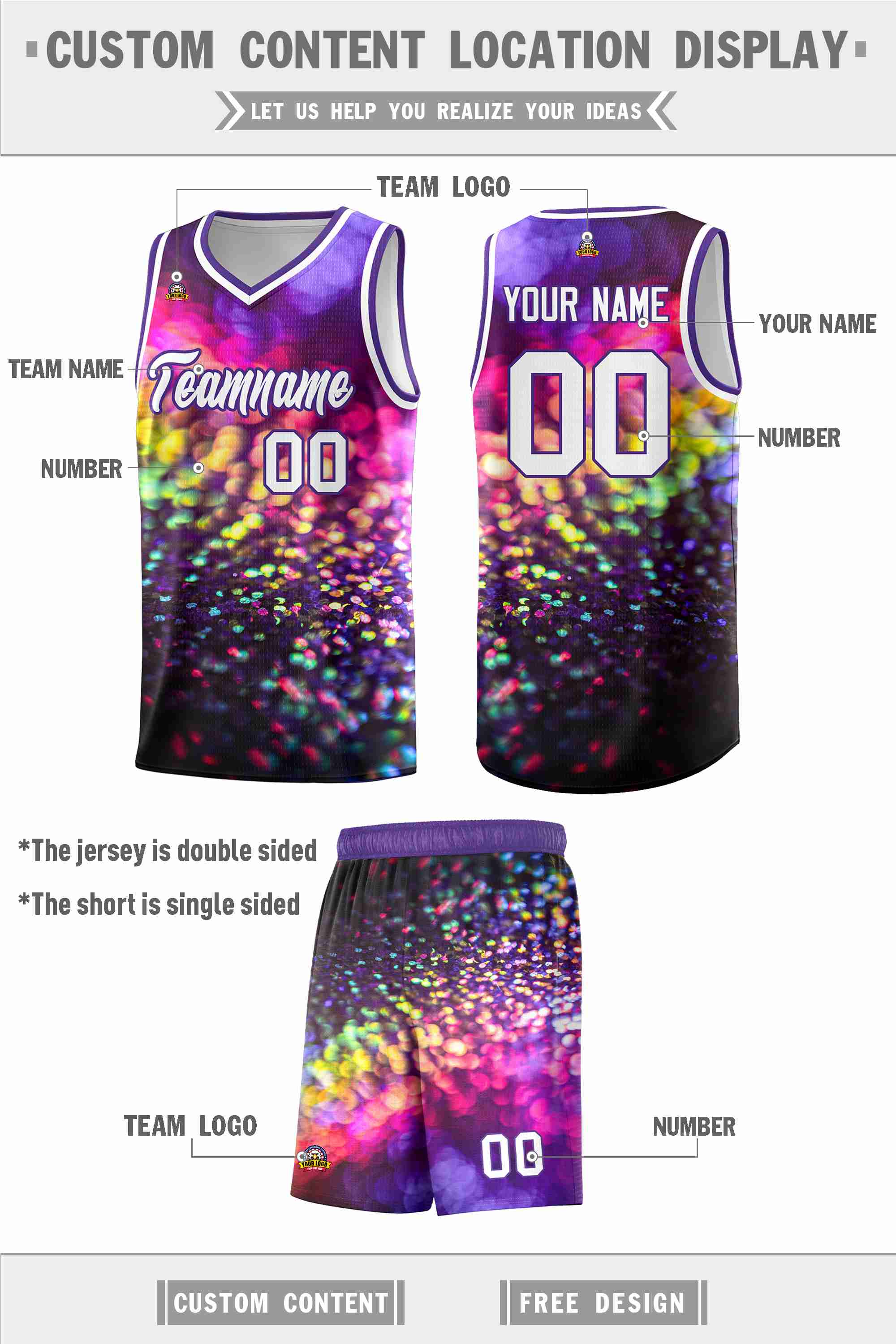 Custom Purple White Pattern Tie Dye Sports Uniform Basketball Jersey