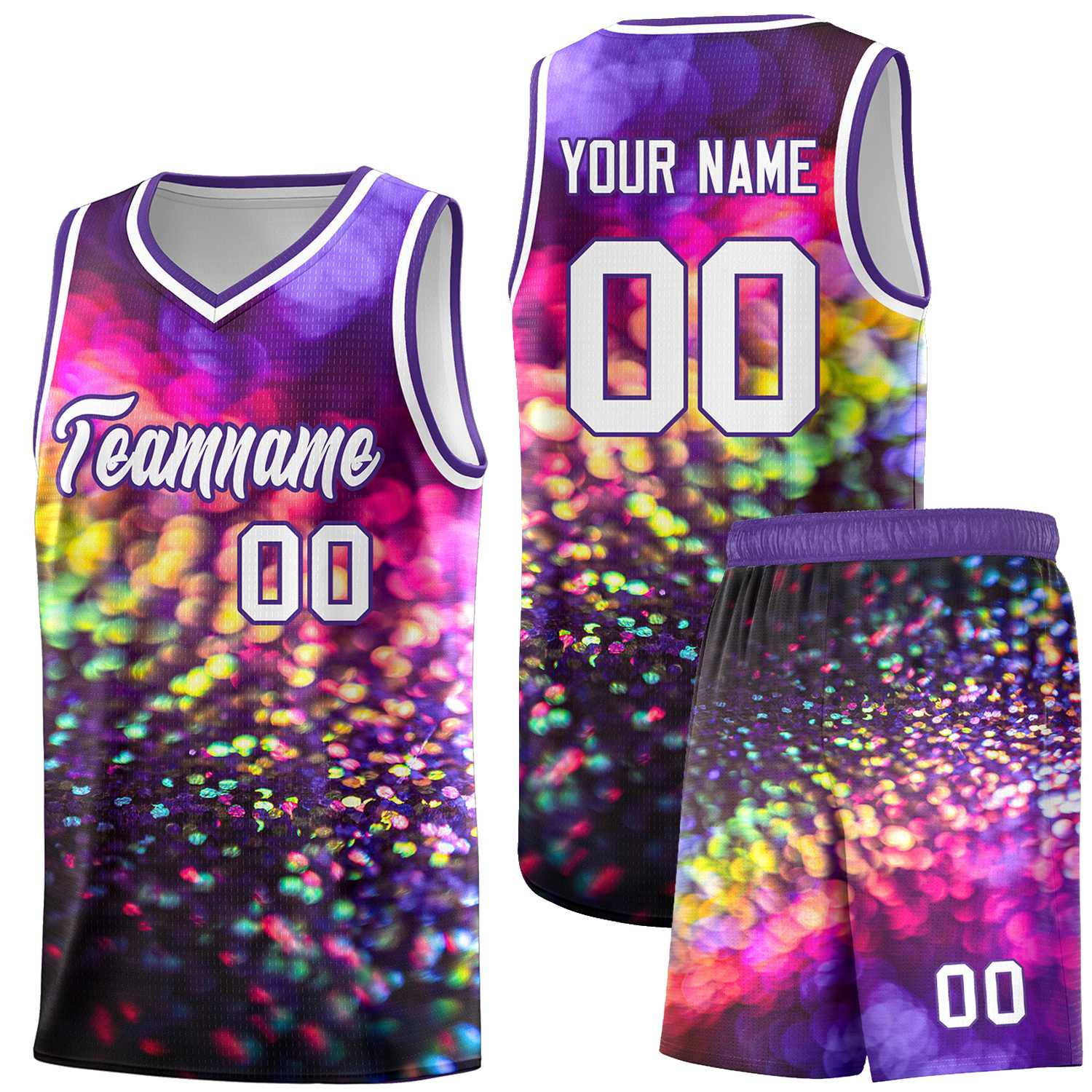 Custom Purple White Pattern Tie Dye Sports Uniform Basketball Jersey