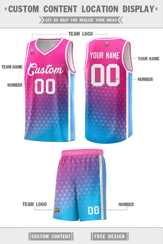 Custom Pink Powder Blue Gradient Design Irregular Shapes Pattern Sports Uniform Basketball Jersey