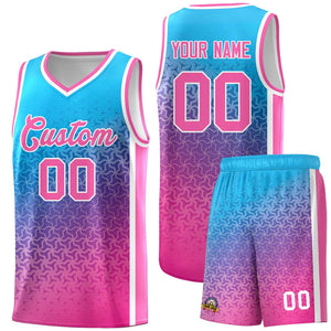 Custom Powder Blue Pink Gradient Design Irregular Shapes Pattern Sports Uniform Basketball Jersey