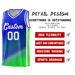 Custom Royal Fluorescent Green Gradient Design Irregular Shapes Pattern Sports Uniform Basketball Jersey