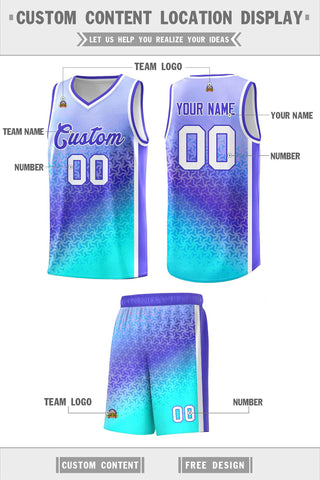 Custom Light Purple Sky Blue Gradient Design Irregular Shapes Pattern Sports Uniform Basketball Jersey