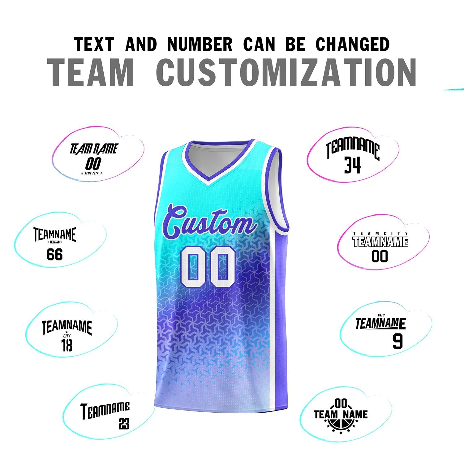 Custom Sky Blue Light Purple Gradient Design Irregular Shapes Pattern Sports Uniform Basketball Jersey