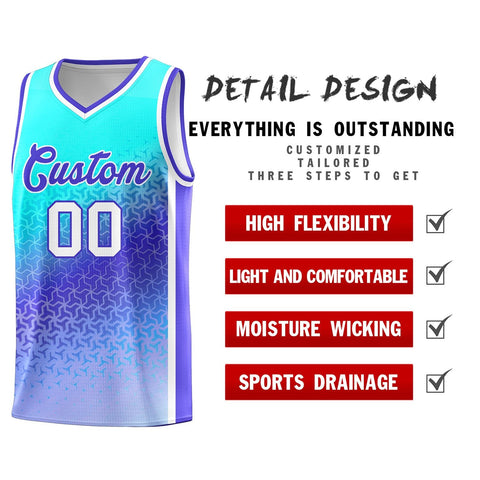 Custom Sky Blue Light Purple Gradient Design Irregular Shapes Pattern Sports Uniform Basketball Jersey