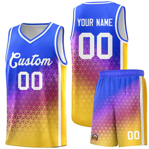 Custom Royal Purple-Gold Gradient Design Irregular Shapes Pattern Sports Uniform Basketball Jersey
