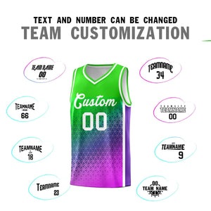 Custom Neon Green Purple-Pink Gradient Design Irregular Shapes Pattern Sports Uniform Basketball Jersey