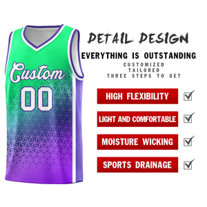 Custom Fluorescent Green Purple Gradient Design Irregular Shapes Pattern Sports Uniform Basketball Jersey