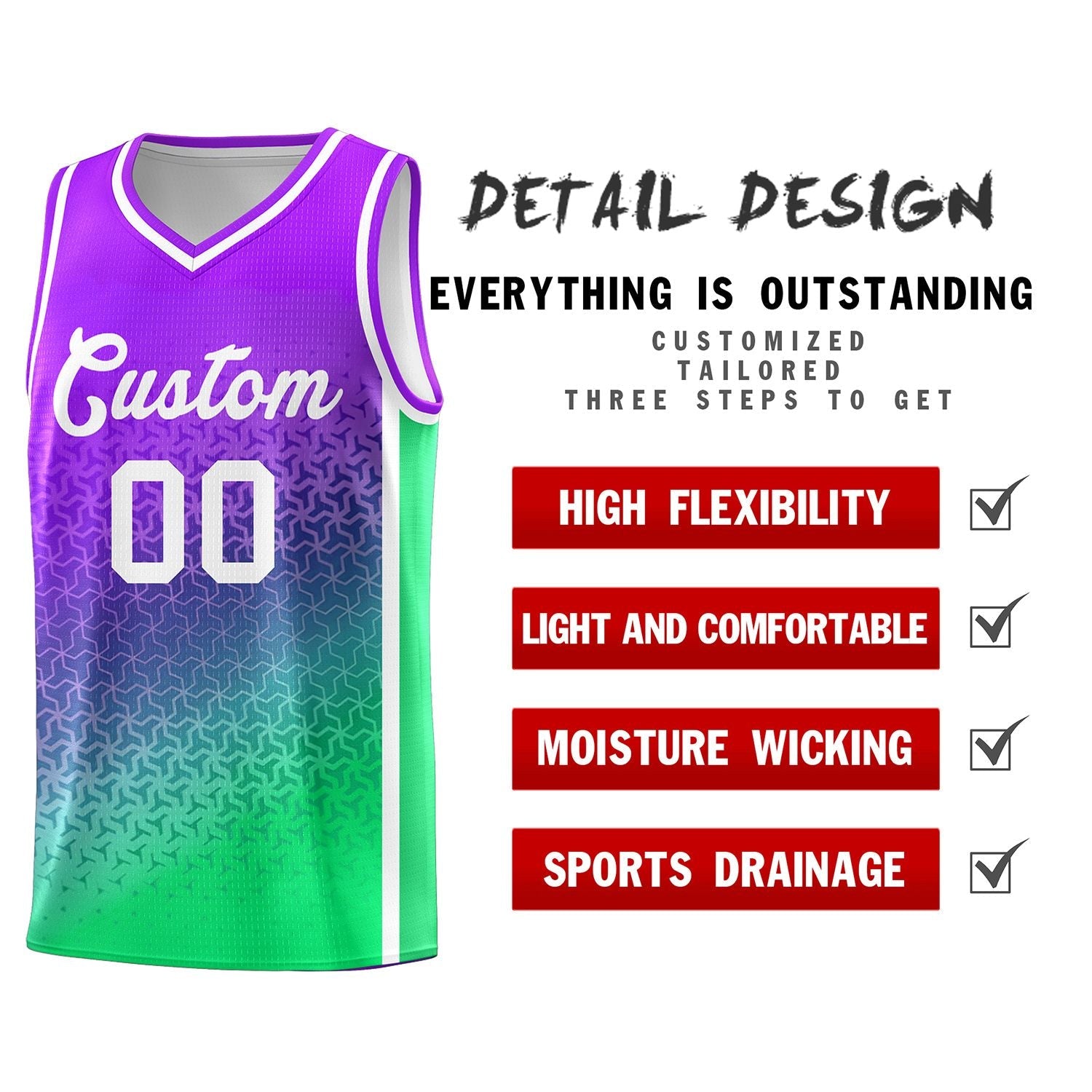 Custom Purple Fluorescent Green Gradient Design Irregular Shapes Pattern Sports Uniform Basketball Jersey