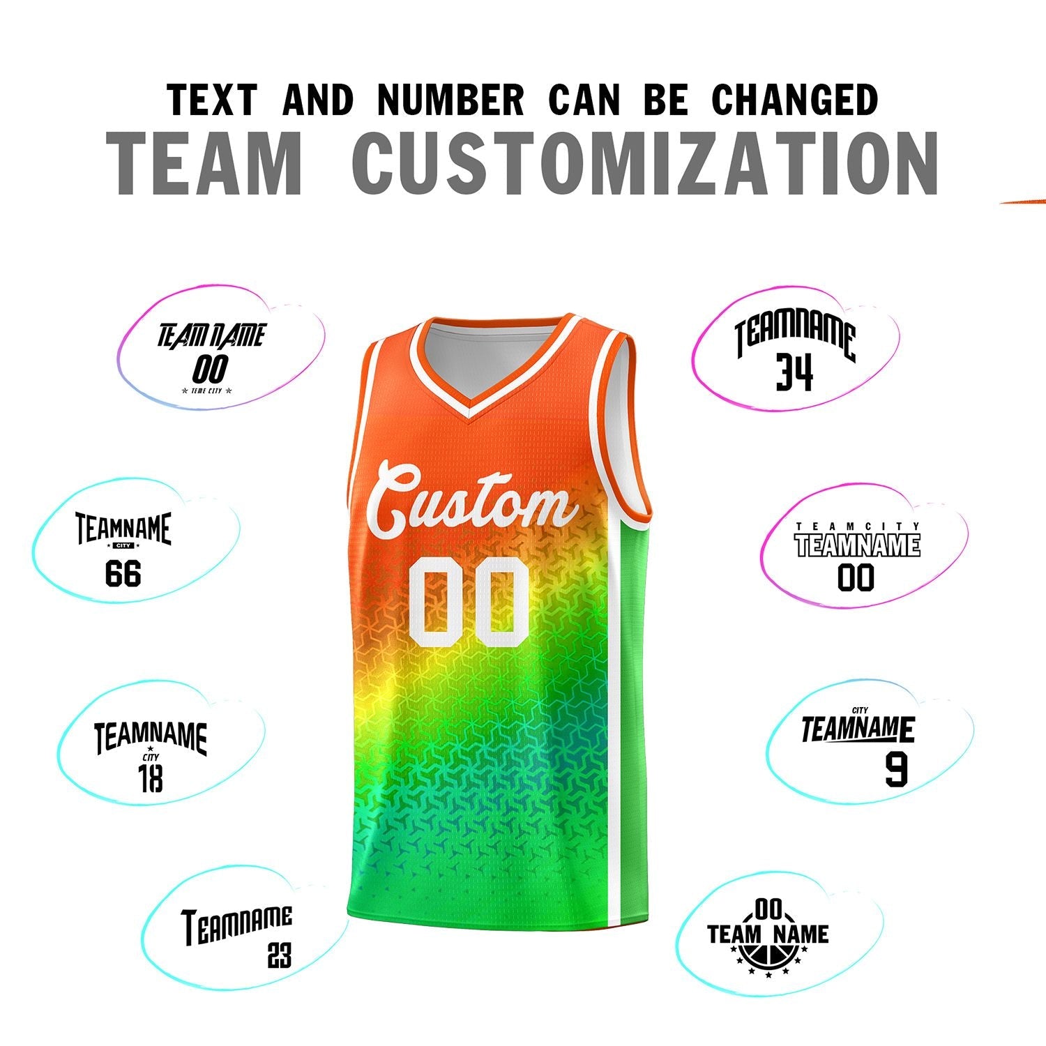 Custom Orange Light Green Gradient Design Irregular Shapes Pattern Sports Uniform Basketball Jersey