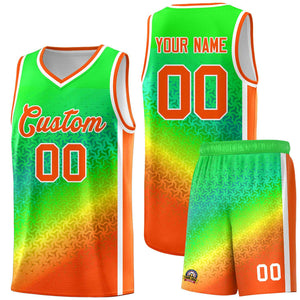 Custom Light Green Orange Gradient Design Irregular Shapes Pattern Sports Uniform Basketball Jersey