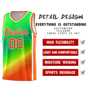 Custom Light Green Orange Gradient Design Irregular Shapes Pattern Sports Uniform Basketball Jersey