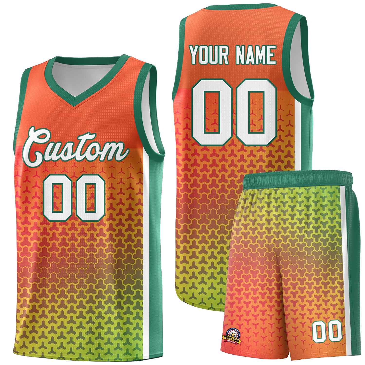 Custom Orange Kelly Green Gradient Design Irregular Shapes Pattern Sports Uniform Basketball Jersey