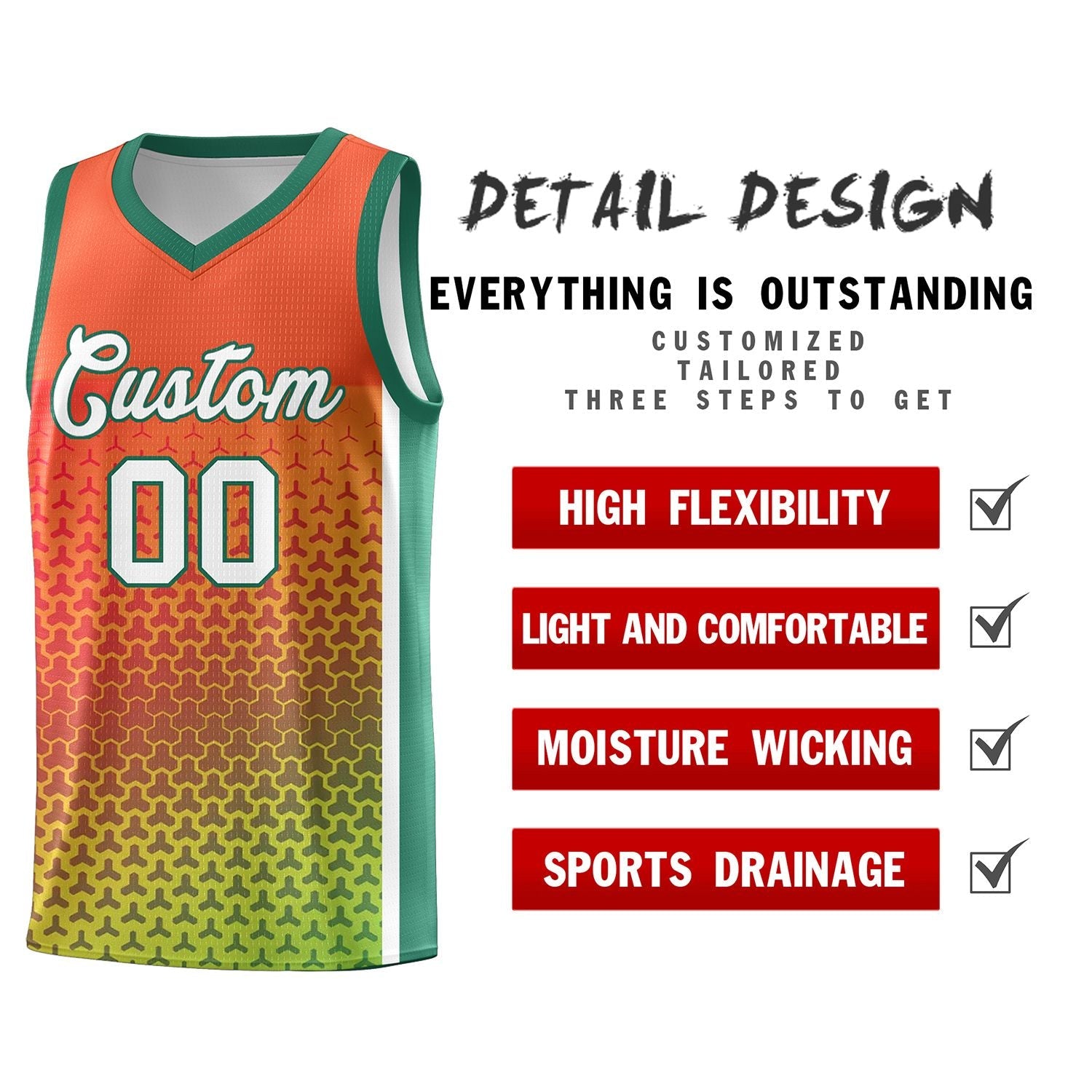 Custom Orange Kelly Green Gradient Design Irregular Shapes Pattern Sports Uniform Basketball Jersey