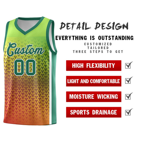 Custom Kelly Green Orange Gradient Design Irregular Shapes Pattern Sports Uniform Basketball Jersey
