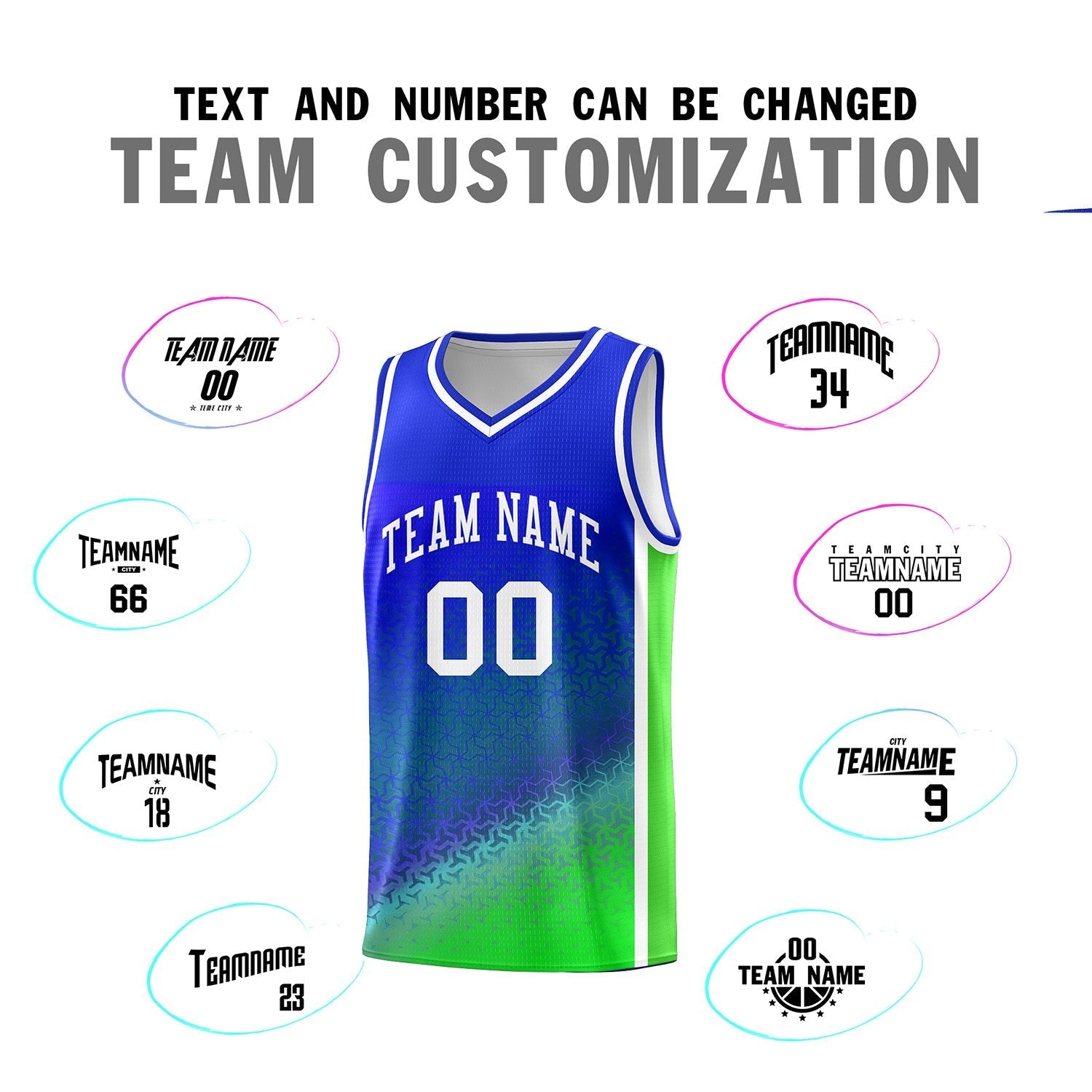 Custom Royal Fluorescent Green Gradient Design Irregular Shapes Pattern Sports Uniform Basketball Jersey