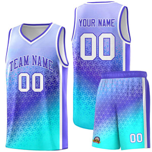 Custom Light Purple Sky Blue Gradient Design Irregular Shapes Pattern Sports Uniform Basketball Jersey