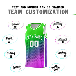 Custom Neon Green Purple-Pink Gradient Design Irregular Shapes Pattern Sports Uniform Basketball Jersey