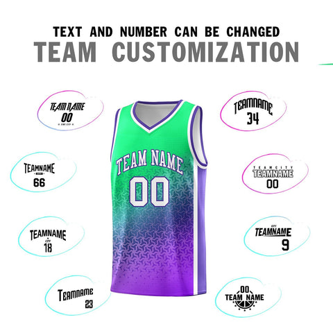 Custom Fluorescent Green Purple Gradient Design Irregular Shapes Pattern Sports Uniform Basketball Jersey