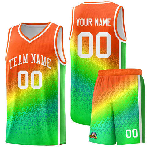 Custom Orange Light Green Gradient Design Irregular Shapes Pattern Sports Uniform Basketball Jersey