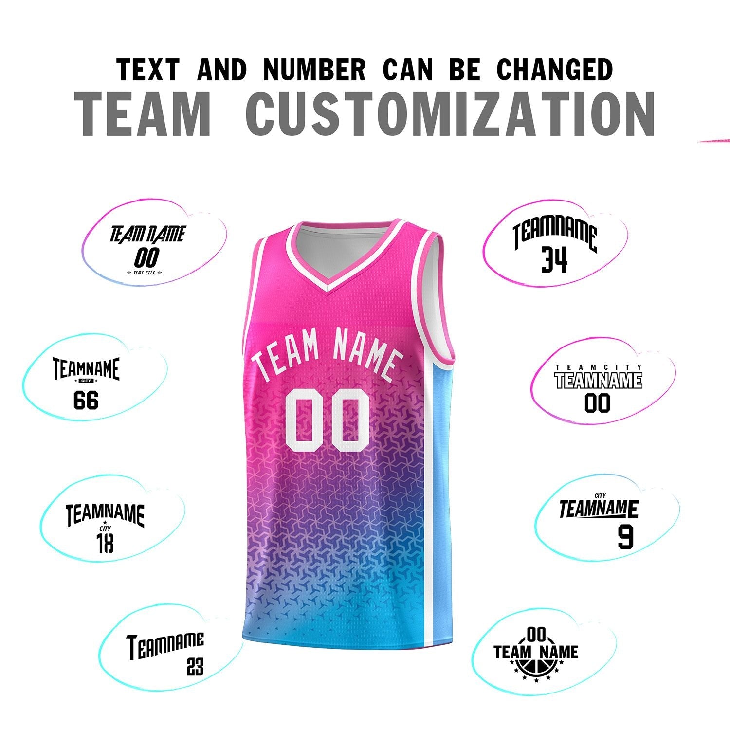 Custom Pink Powder Blue Gradient Design Irregular Shapes Pattern Sports Uniform Basketball Jersey