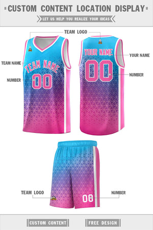 Custom Powder Blue Pink Gradient Design Irregular Shapes Pattern Sports Uniform Basketball Jersey