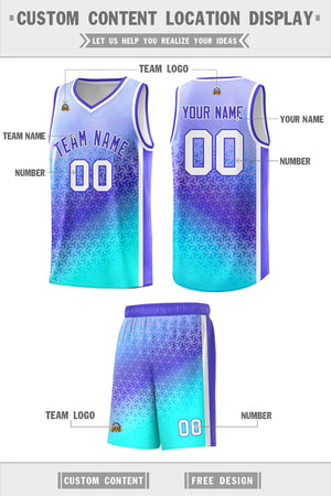 Custom Light Purple Sky Blue Gradient Design Irregular Shapes Pattern Sports Uniform Basketball Jersey