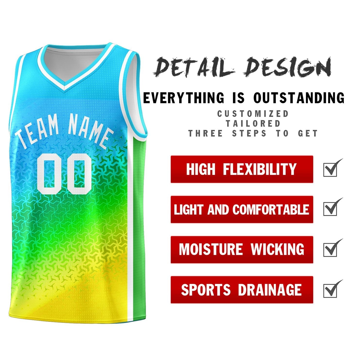 Custom Sky Blue Light Purple-Gold Gradient Design Irregular Shapes Pattern Sports Uniform Basketball Jersey