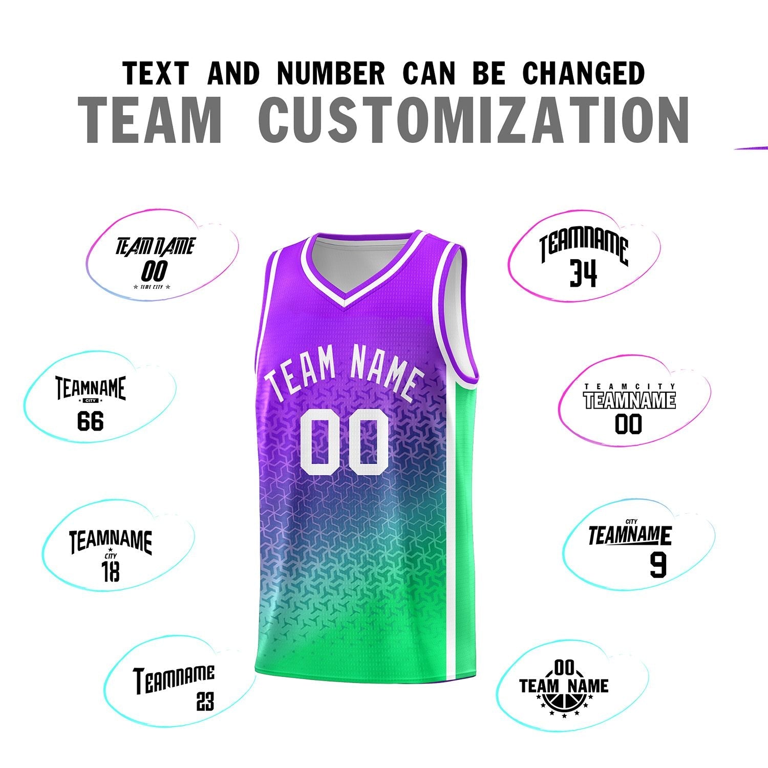 Custom Purple Fluorescent Green Gradient Design Irregular Shapes Pattern Sports Uniform Basketball Jersey