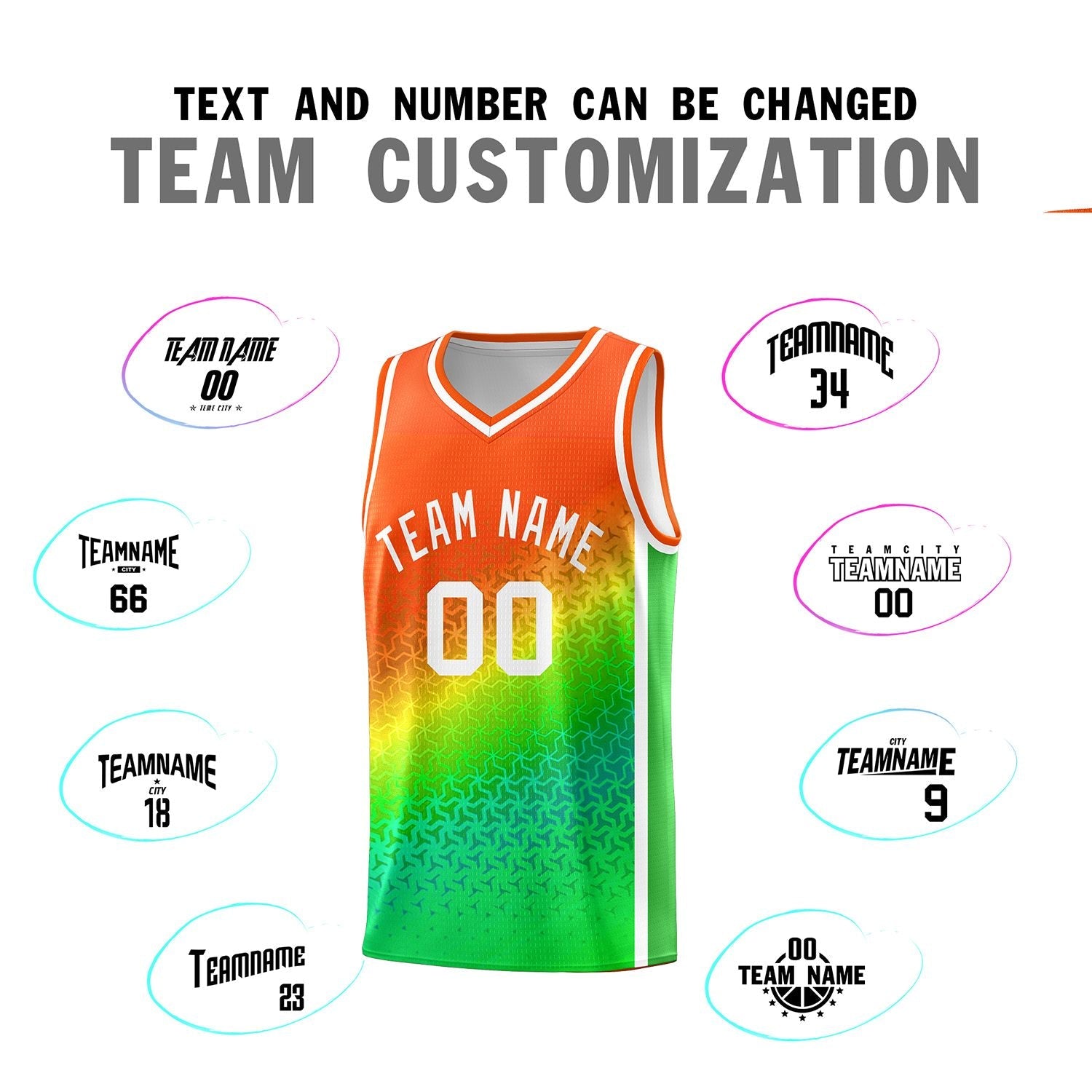 Custom Orange Light Green Gradient Design Irregular Shapes Pattern Sports Uniform Basketball Jersey