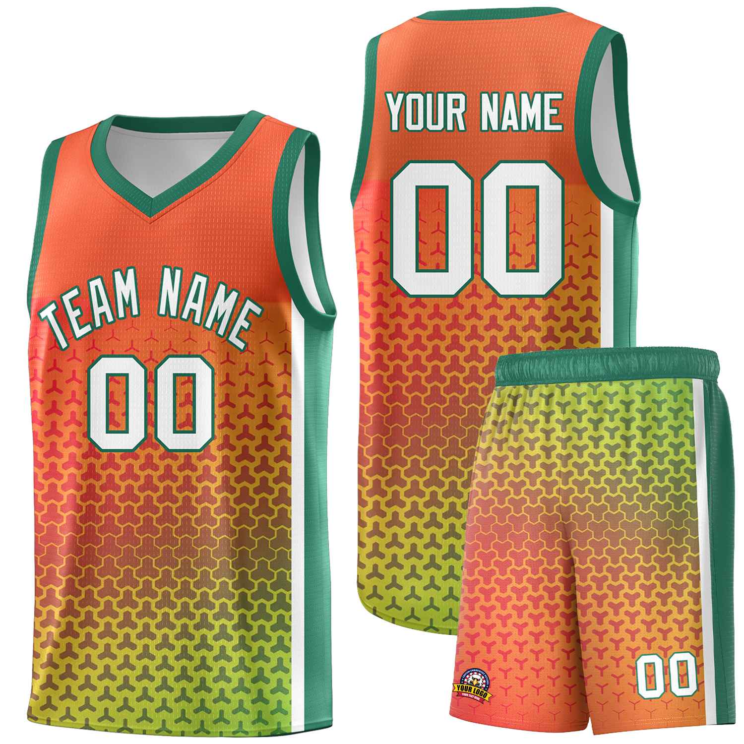 Custom Orange Kelly Green Gradient Design Irregular Shapes Pattern Sports Uniform Basketball Jersey