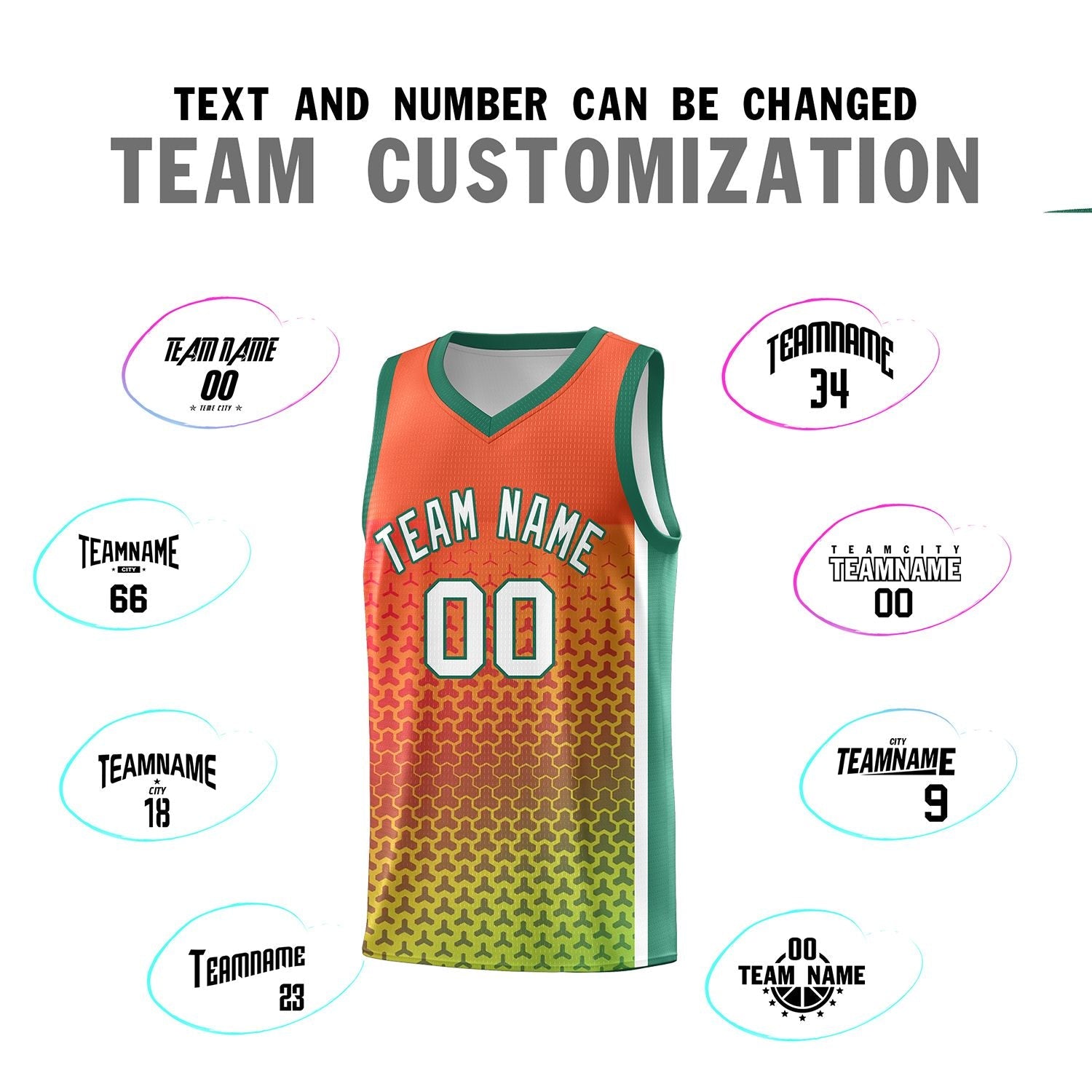 Custom Orange Kelly Green Gradient Design Irregular Shapes Pattern Sports Uniform Basketball Jersey