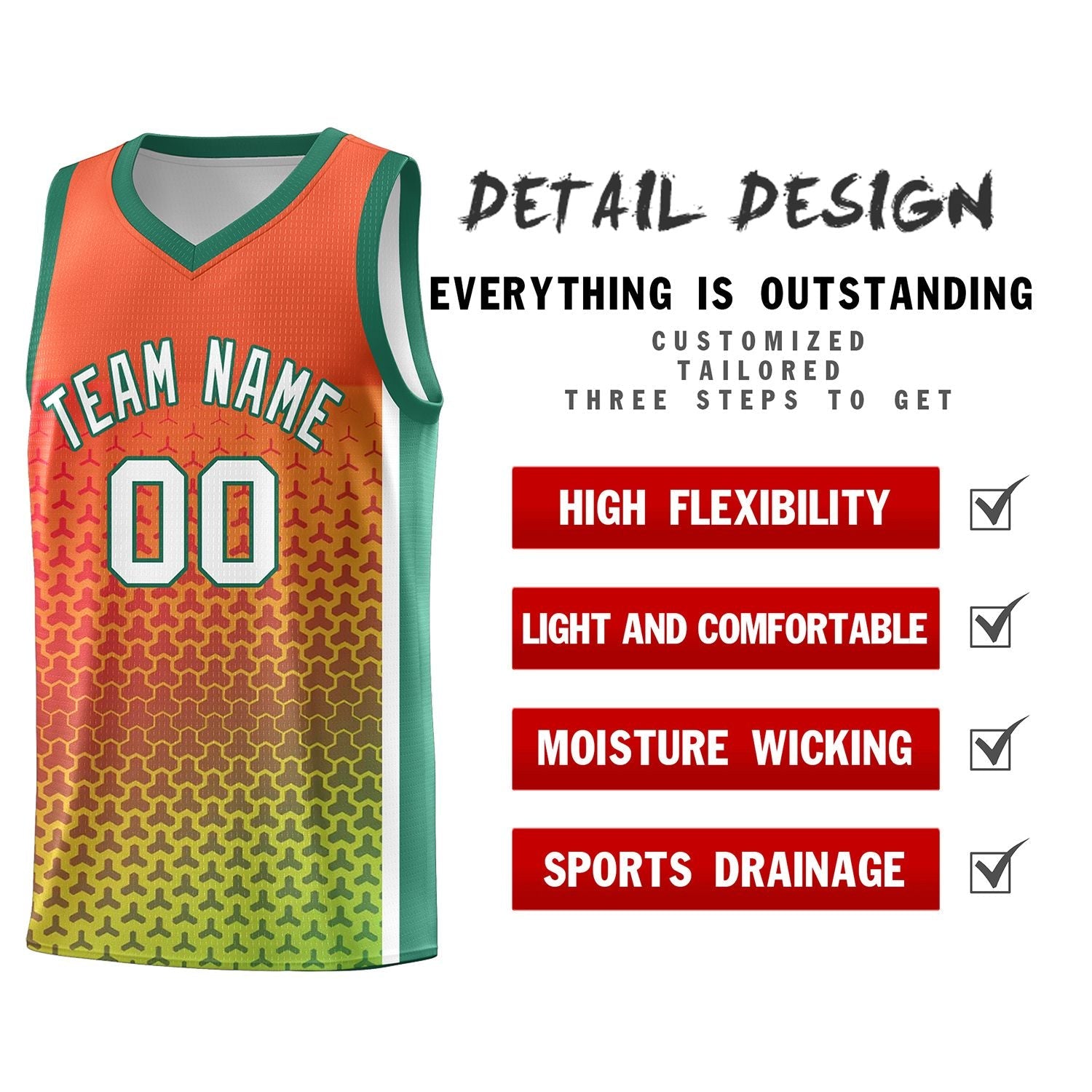 Custom Orange Kelly Green Gradient Design Irregular Shapes Pattern Sports Uniform Basketball Jersey