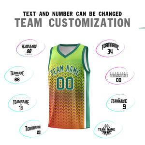 Custom Kelly Green Orange Gradient Design Irregular Shapes Pattern Sports Uniform Basketball Jersey