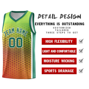 Custom Kelly Green Orange Gradient Design Irregular Shapes Pattern Sports Uniform Basketball Jersey