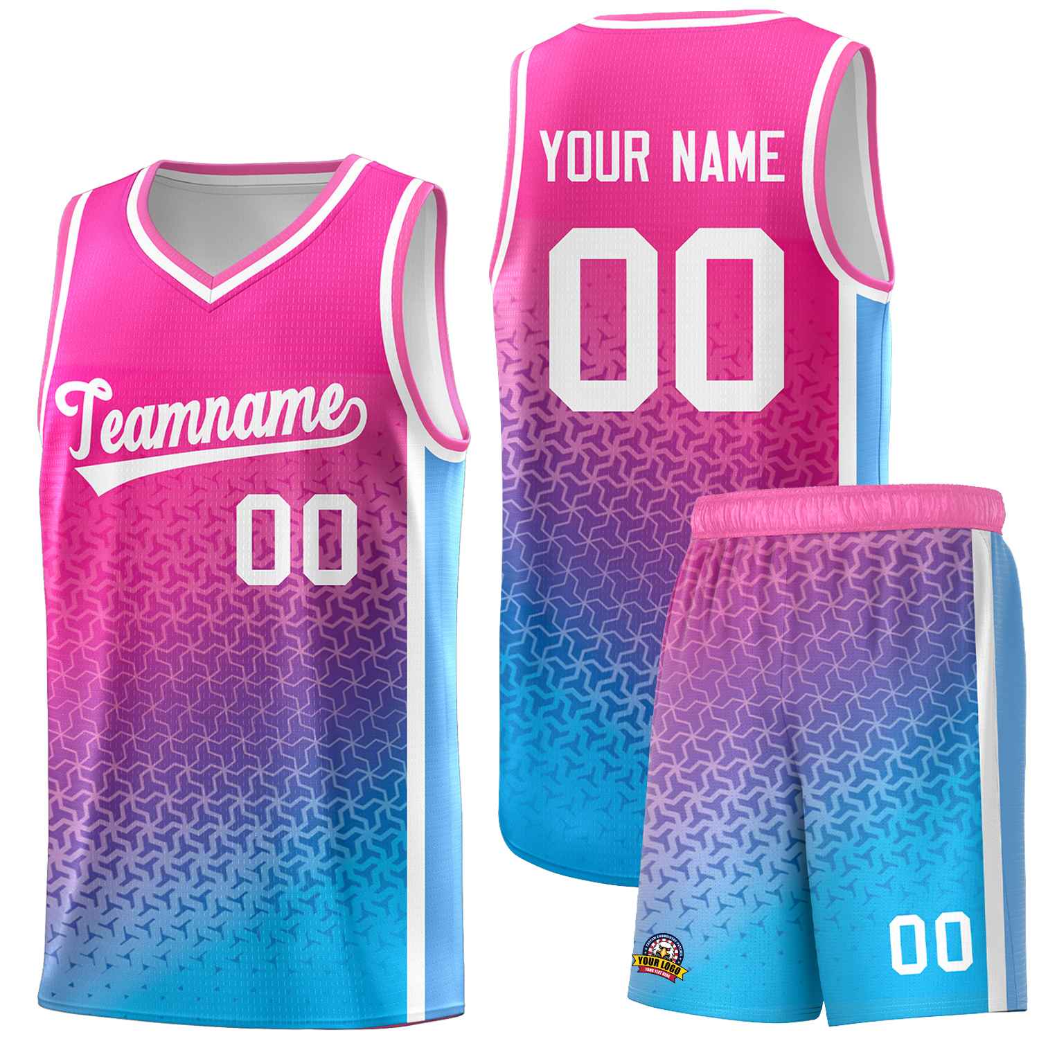 Custom Pink Powder Blue Gradient Design Irregular Shapes Pattern Sports Uniform Basketball Jersey