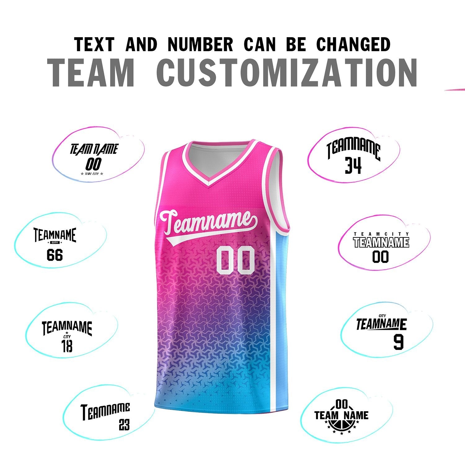 Custom Pink Powder Blue Gradient Design Irregular Shapes Pattern Sports Uniform Basketball Jersey