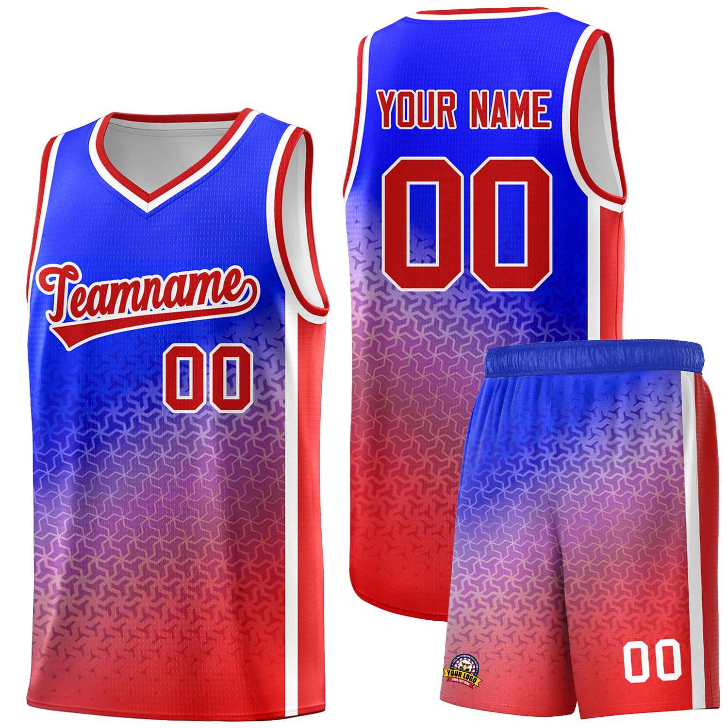 Custom Royal Red Gradient Design Irregular Shapes Pattern Sports Uniform Basketball Jersey