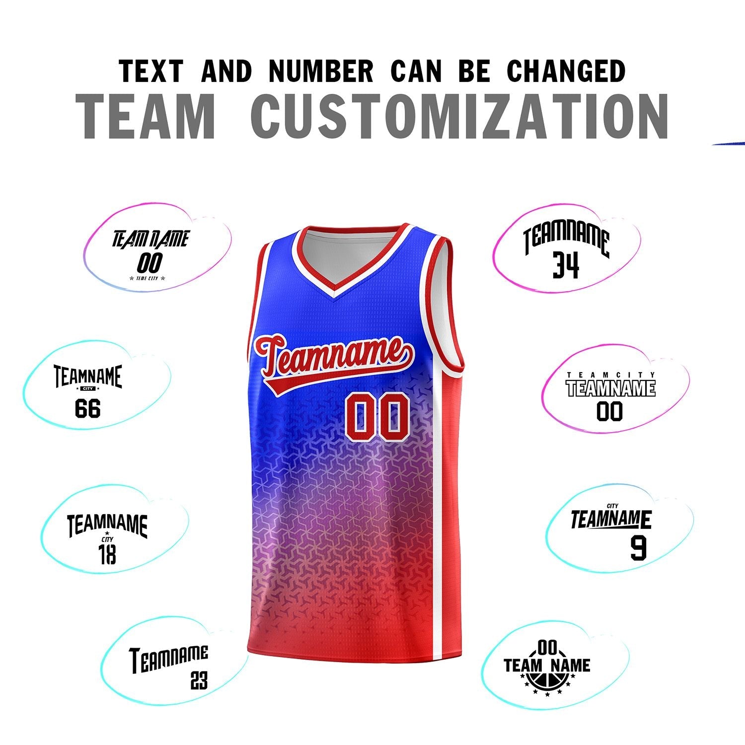 Custom Royal Red Gradient Design Irregular Shapes Pattern Sports Uniform Basketball Jersey