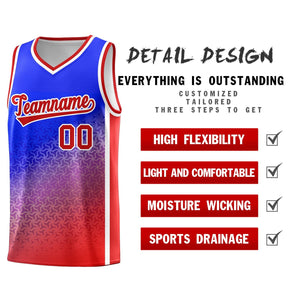 Custom Royal Red Gradient Design Irregular Shapes Pattern Sports Uniform Basketball Jersey