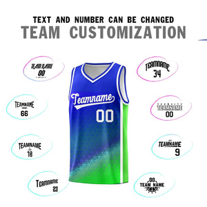 Custom Royal Fluorescent Green Gradient Design Irregular Shapes Pattern Sports Uniform Basketball Jersey