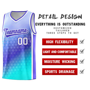 Custom Light Purple Sky Blue Gradient Design Irregular Shapes Pattern Sports Uniform Basketball Jersey