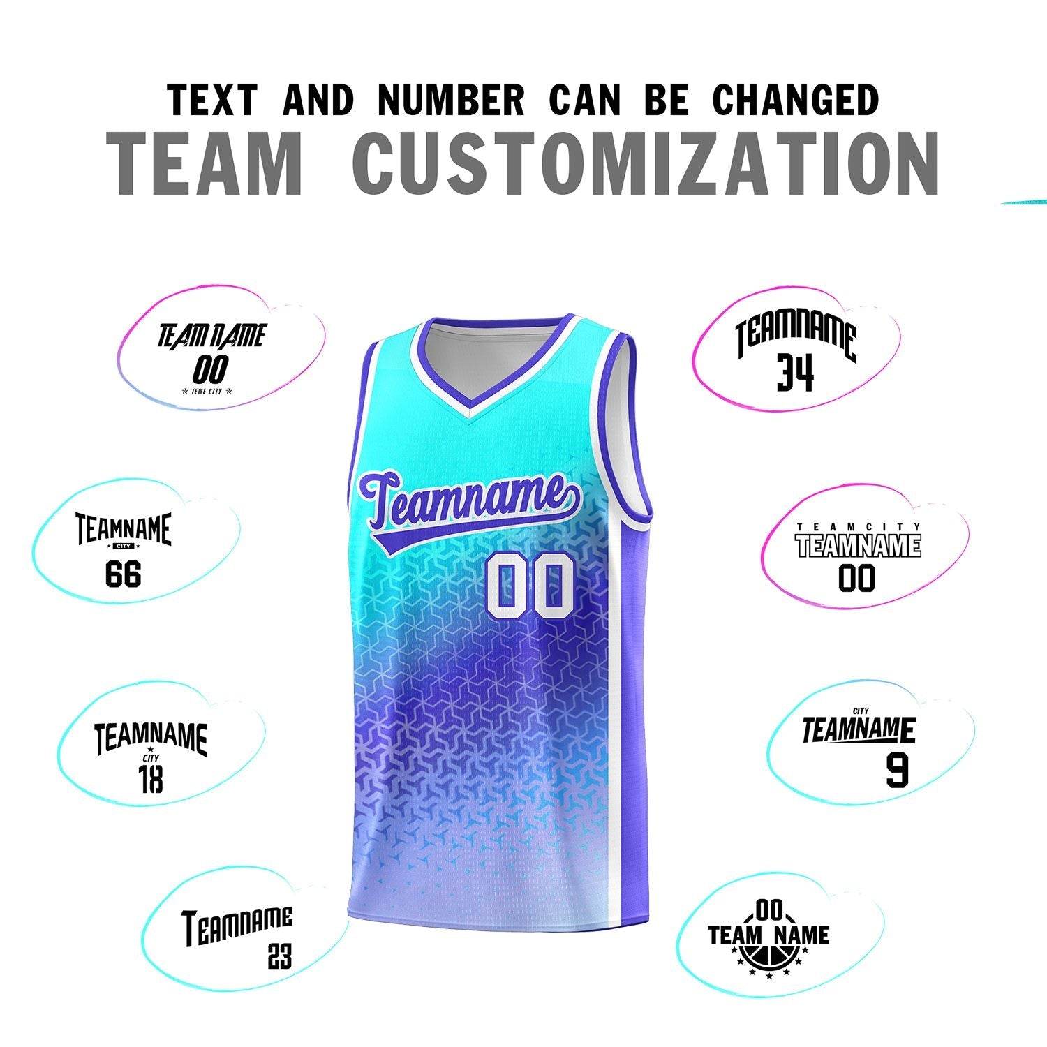 Custom Sky Blue Light Purple Gradient Design Irregular Shapes Pattern Sports Uniform Basketball Jersey