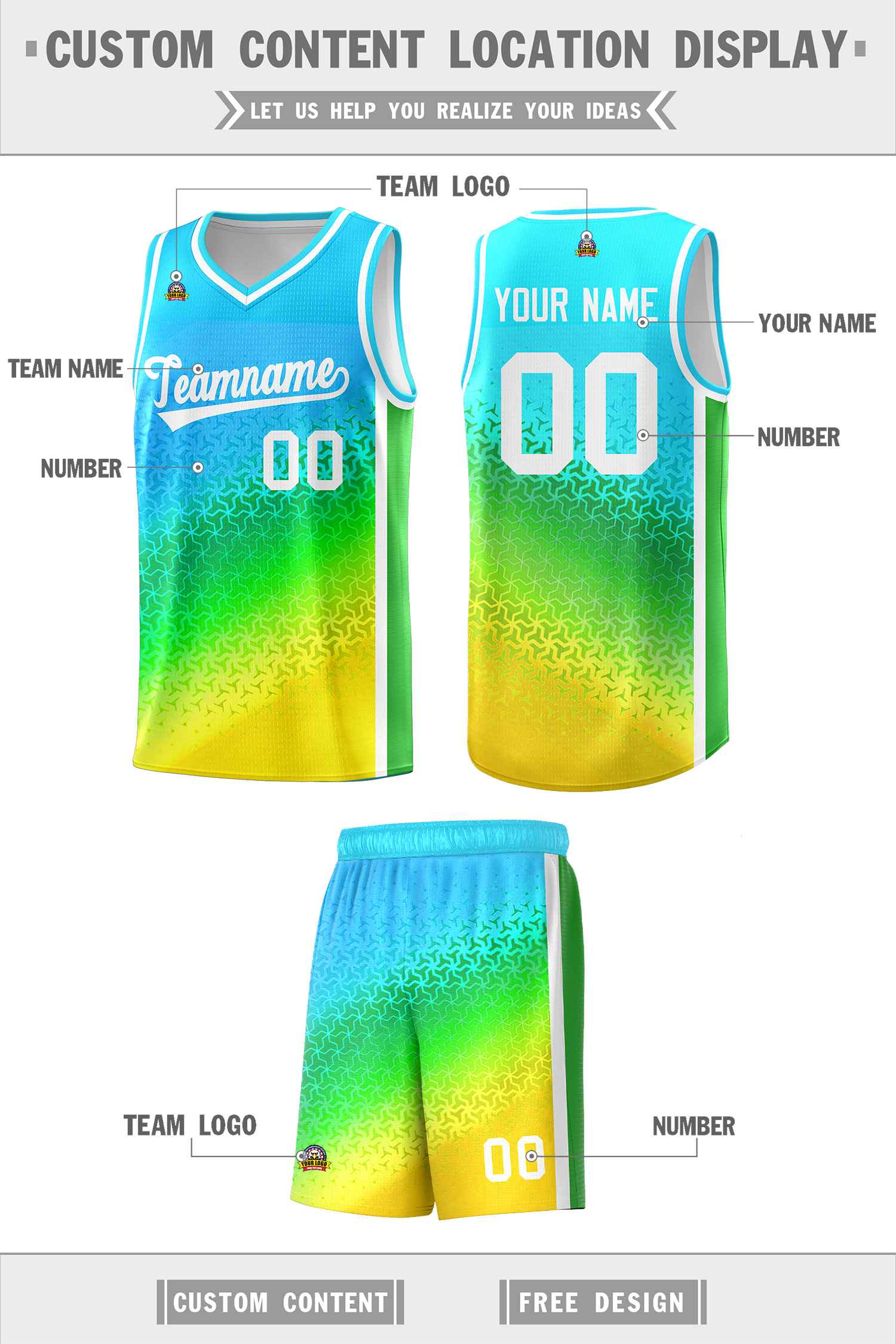 Custom Sky Blue Light Purple-Gold Gradient Design Irregular Shapes Pattern Sports Uniform Basketball Jersey