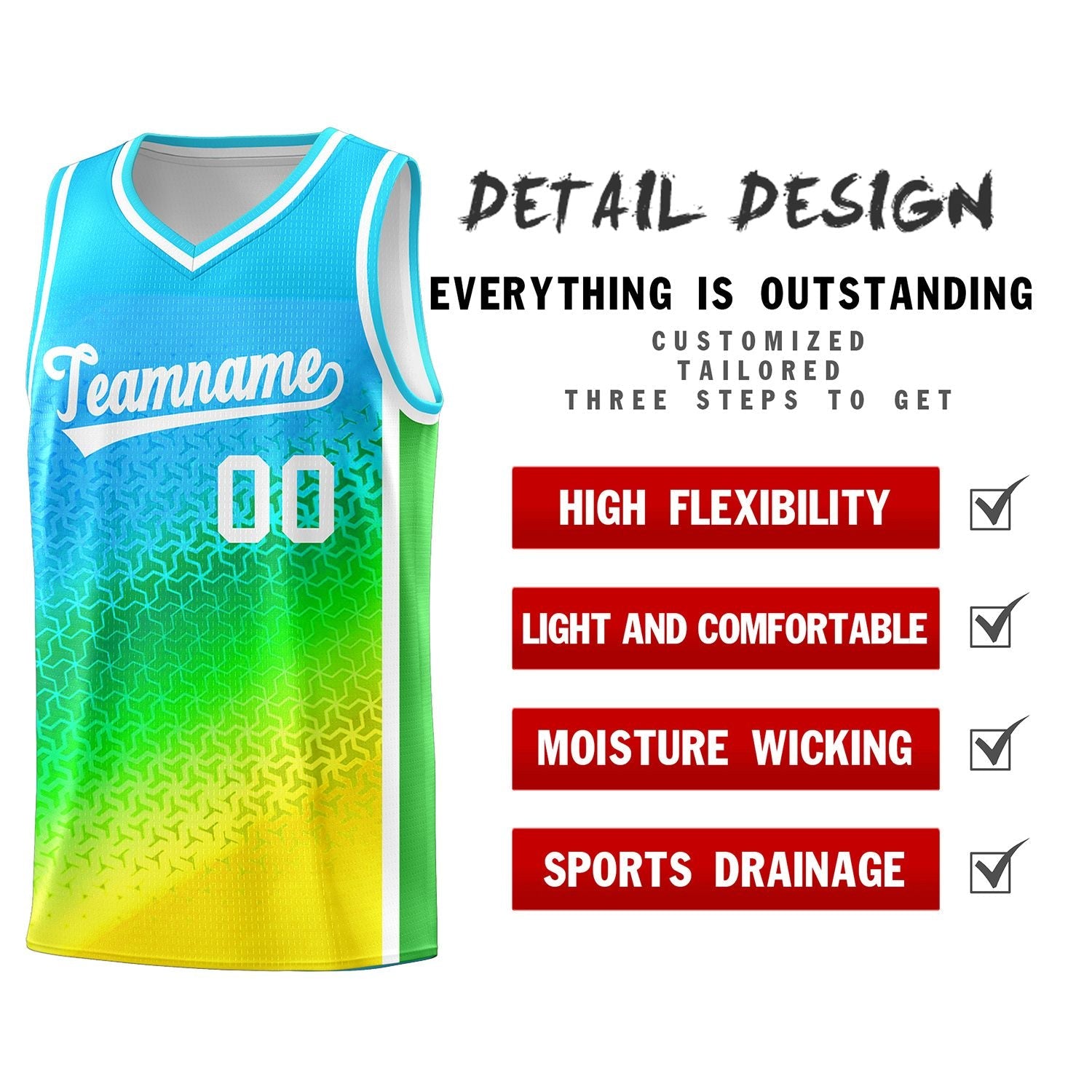 Custom Sky Blue Light Purple-Gold Gradient Design Irregular Shapes Pattern Sports Uniform Basketball Jersey