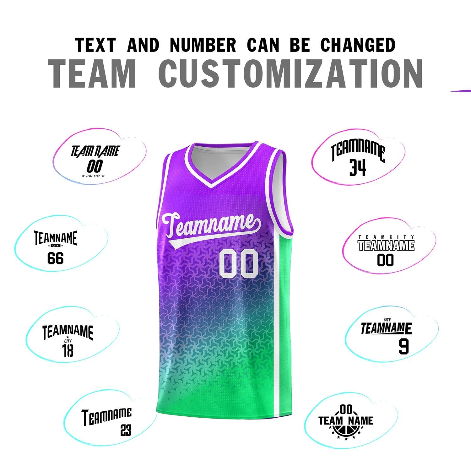 Custom Purple Fluorescent Green Gradient Design Irregular Shapes Pattern Sports Uniform Basketball Jersey