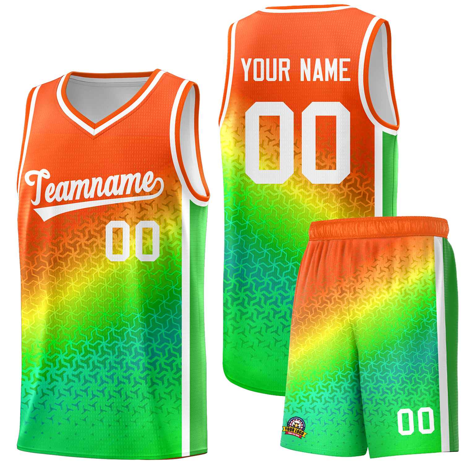 Custom Orange Light Green Gradient Design Irregular Shapes Pattern Sports Uniform Basketball Jersey