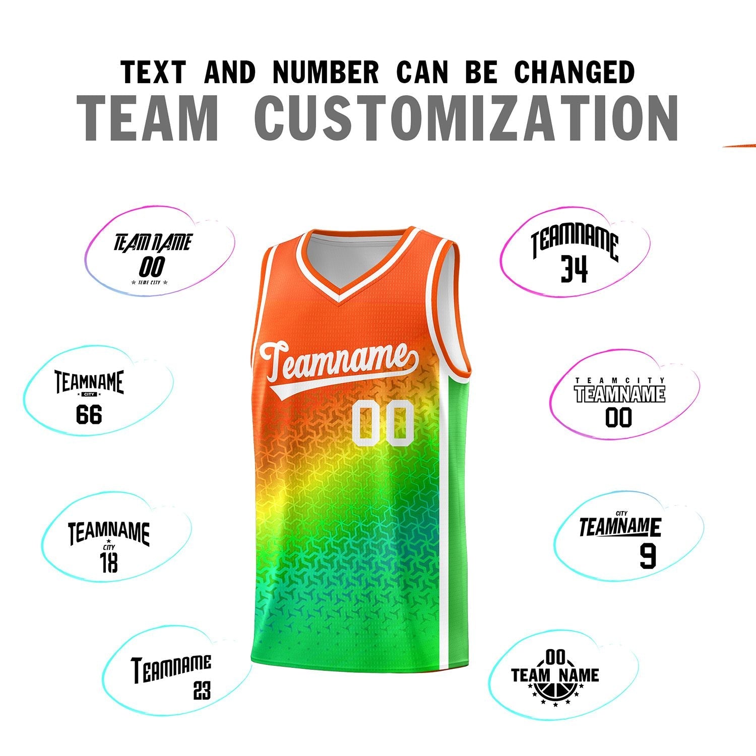 Custom Orange Light Green Gradient Design Irregular Shapes Pattern Sports Uniform Basketball Jersey