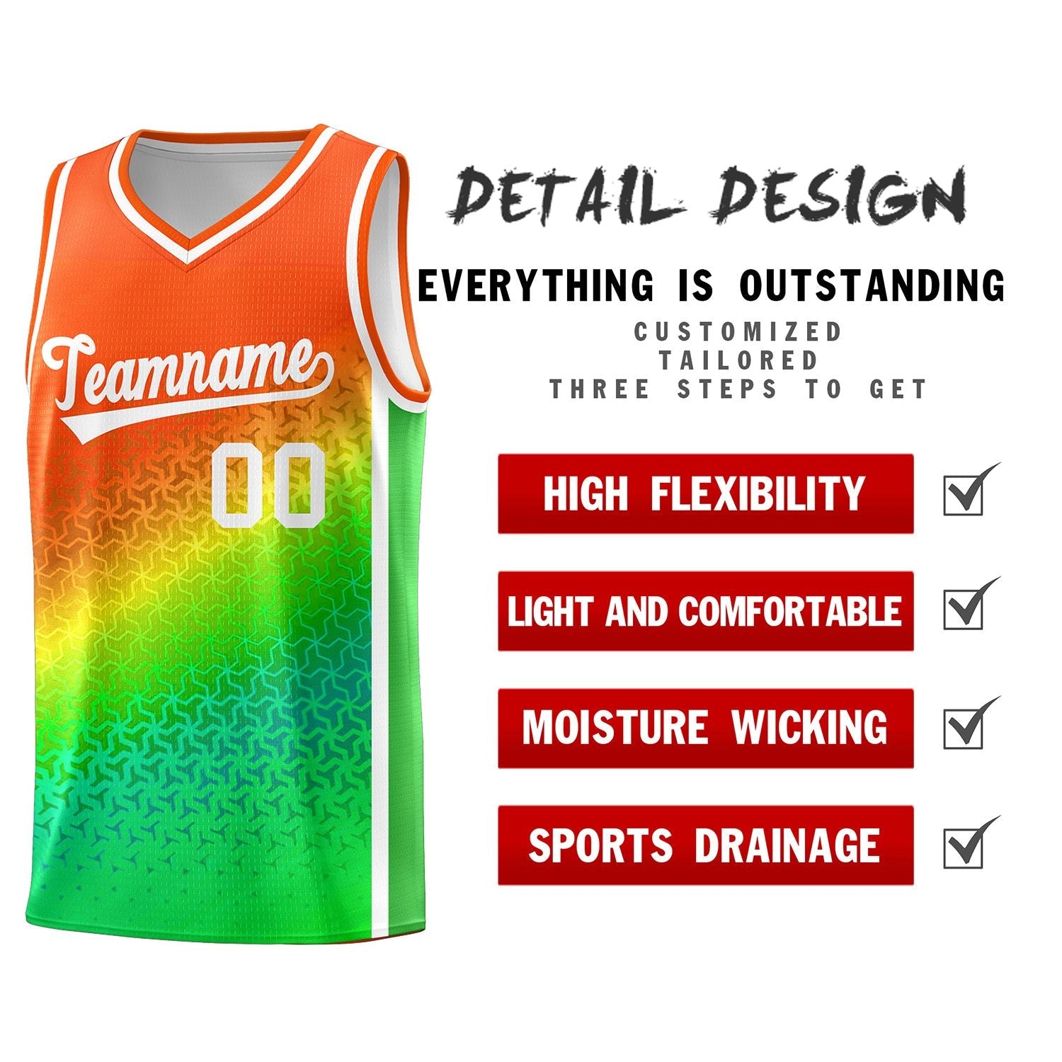 Custom Orange Light Green Gradient Design Irregular Shapes Pattern Sports Uniform Basketball Jersey