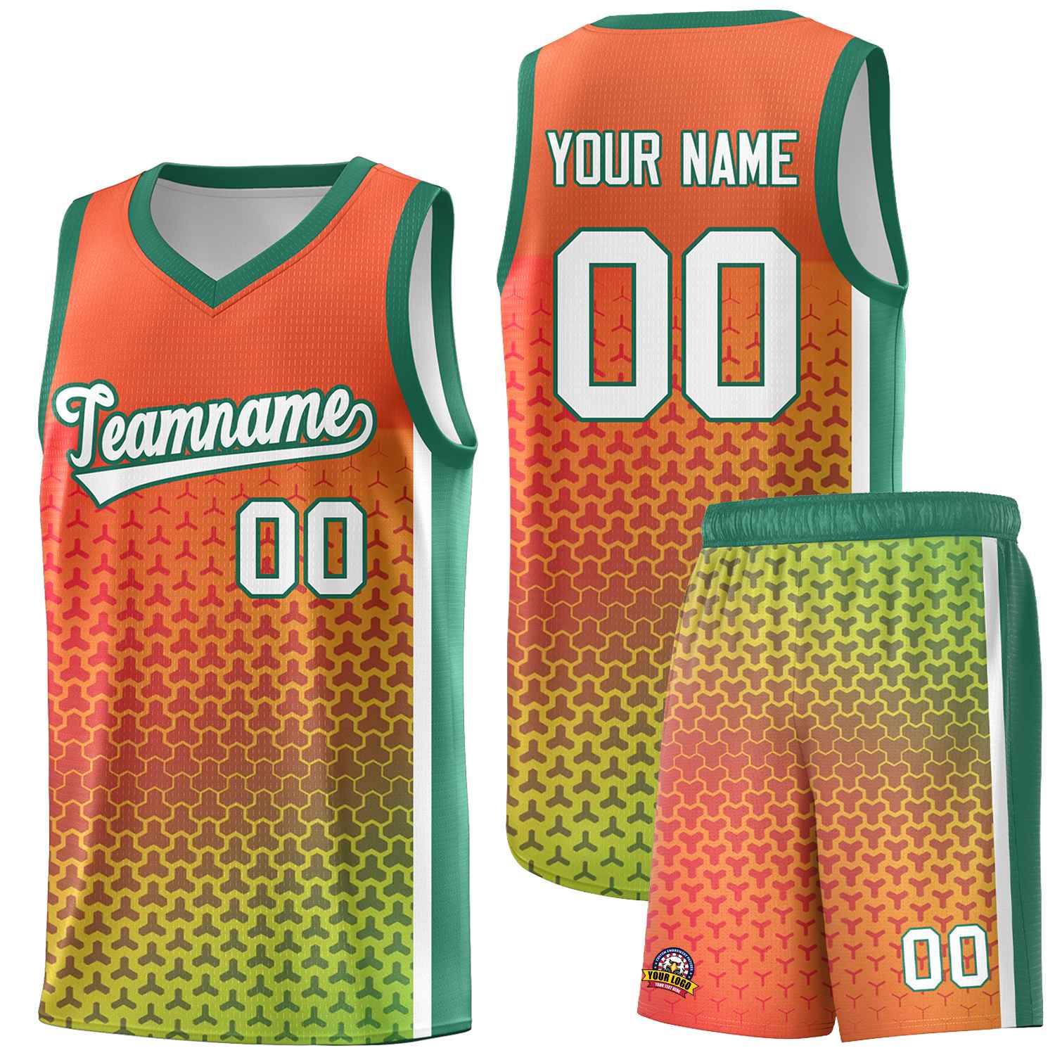 Custom Orange Kelly Green Gradient Design Irregular Shapes Pattern Sports Uniform Basketball Jersey